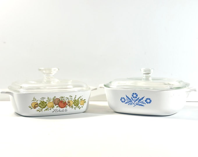Vintage Casserole Dishes W/ Double Handles Pyrex Lids, 1 Qt., Corning
