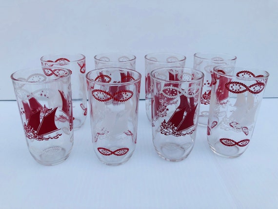 Vintage Swanky Swig Red and White Sailboat Glasses Set of - Etsy