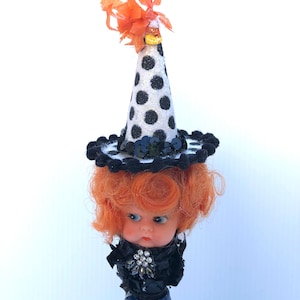 ヴィンテージ キッチュ 魔女 ワイン トッパー、ヴィンテージ ハロウィン、魔女人形 ボトル トッパー/ノベルティ バー、アップサイクル 魔女、ハロウィン ギフト、ハロウィン パーティー