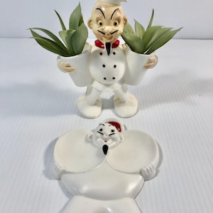 Vintage Jolly Chef Kitchen Set, MCM  French Chef Plastic Salt & Pepper Shaker Holder/Chef Spoon Rest/Kitschy Plastic Chef Kitchen Set/Gift