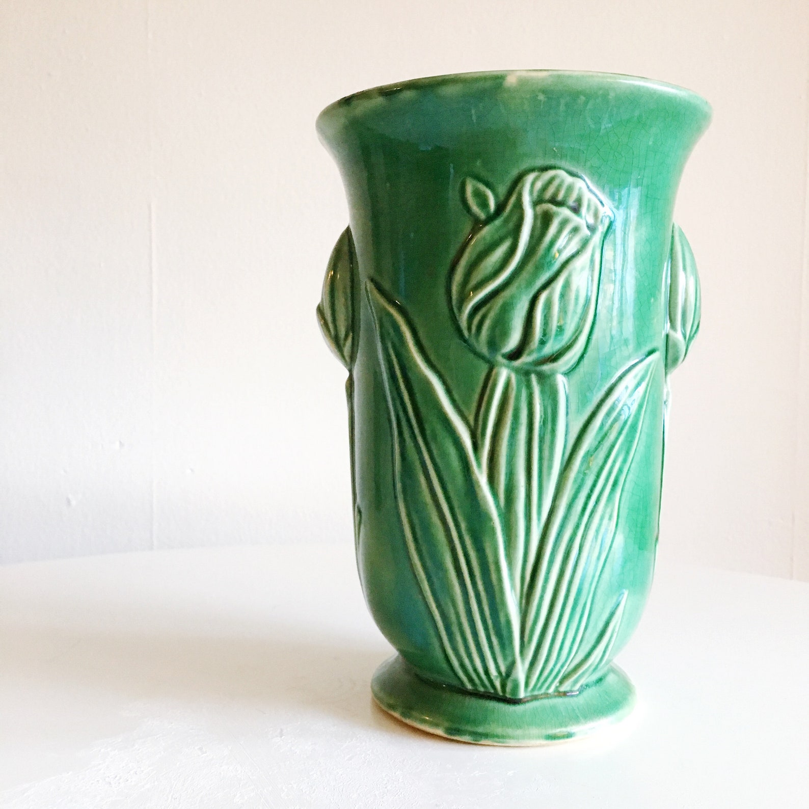 VINTAGE McCoy tall green tulip vase Etsy