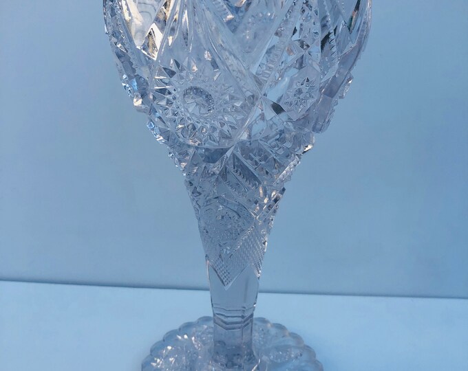 Antique Vintage Cut Glass Trumpet Vase With Brunswick Stars Etsy