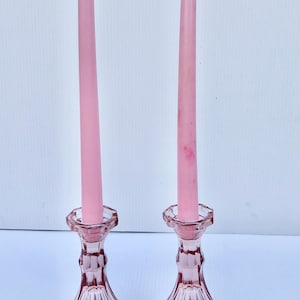 Vintage Pink Glass Candlestick Set, Fostoria Pink Glass Candlesticks for Tapered Candles, Fostoria Virginia Pattern Pink Candle Holders