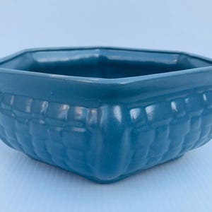 Vintage Ohio Pottery Planter, Chalk Blue Hexagonal Flower Pot with Basket Weave Pattern, Cookson Pottery CP-8119 USA Indoor/Outdoor Planter