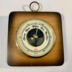 Vintage Atco West Germany Barometer Weather Tool, Rare Square Wood Base, Brass Accents, Glass Cover, Weather Home Station/Weather Instrument