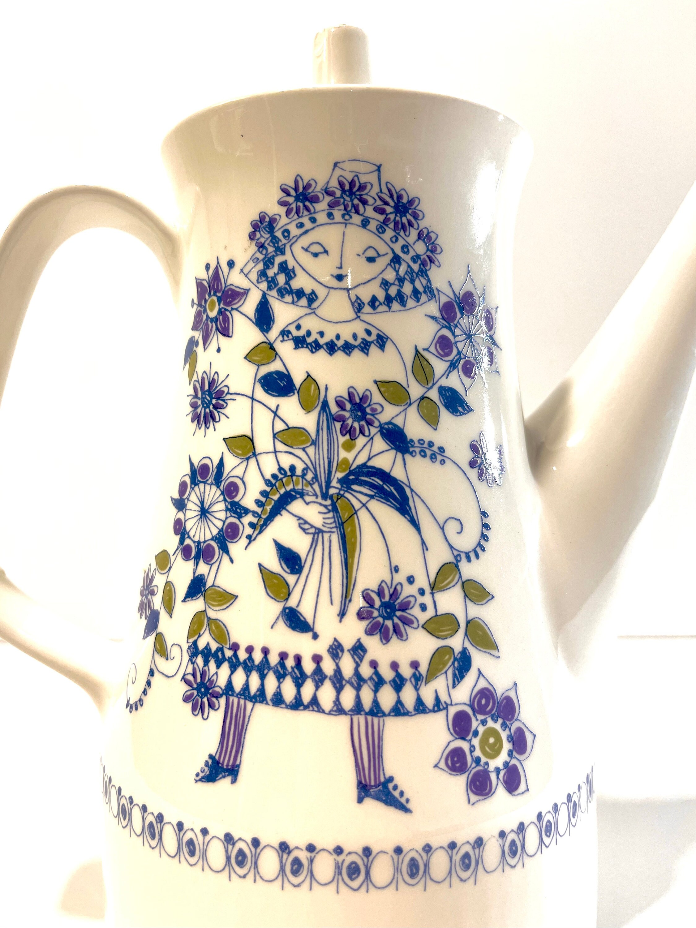 Vintage 1960s Turidesign Tall Blue White Lotte Teapot Made Etsy