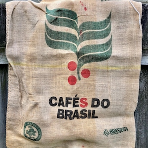 Vintage Large Burlap Coffee Bean Sack Lot, Cafes Do Brasil Coffee Bags for Crafts/Reupholstering/Storage, Sertinsa Clean Coffee Bag, Fabric