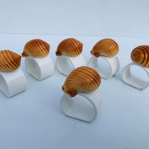 Vintage, Set of 6, Ceramic Sea Shell, Napkin Rings, Footed, White Bases, Beach Home, Table Scape, Ocean Decor, Summer Entertaining, Shells