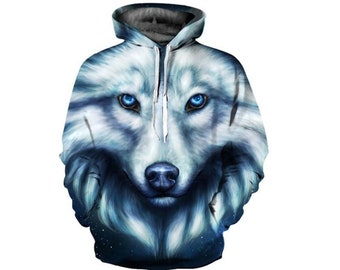 Creative Galaxy White Wolf Paint All Over Print Hoodie Cool 3D
