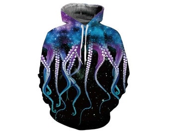 Octopus hoodie | Etsy herren lila jacke psychedelic gothic fleece gefüttert