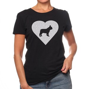 French Bulldog Silver Glitter Heart | Dog Mom Short Sleeve T-Shirt