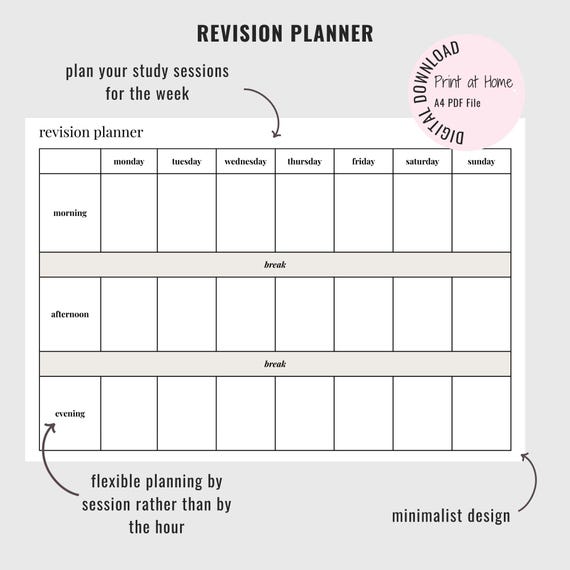 A4 Student Revision Planner | Weekly Study Schedule (Digital Download)