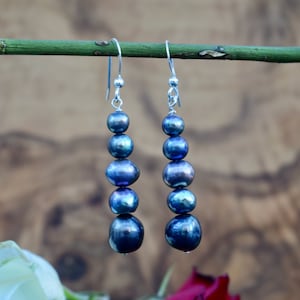 Black Pearl Earrings in Sterling Silver