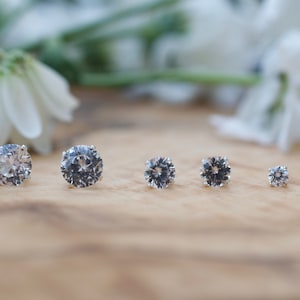 White Sapphire Studs, Lab Created Sapphire Earrings in Sterling Silver or 14K Gold Filled, Lab Created Corundum,  Lab Grown Earrings