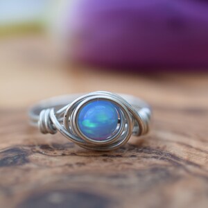 Opal Ring Wire Wrapped in Sterling Silver