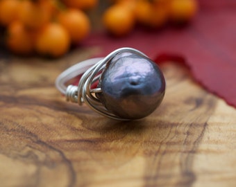 Ring met zwarte parel in sterlingzilver