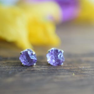 Raw Amethyst Earrings in Sterling Silver