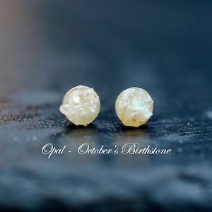 Ethiopian Opal Stud Earrings: Raw Gemstone, Sterling Silver or Gold Filled