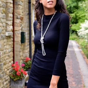 Long Grey Pearl Necklace: 50" Sterling Silver Lariat