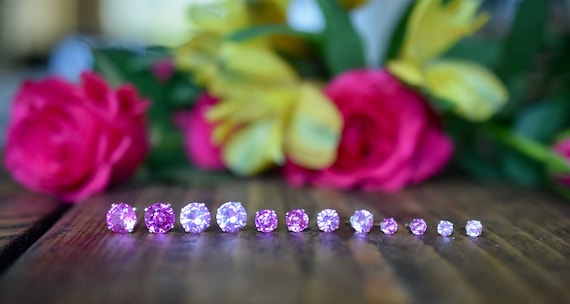 Pink Sapphire Stud Earrings: Lab-Created Gemstone, Sterling Silver or Gold Filled