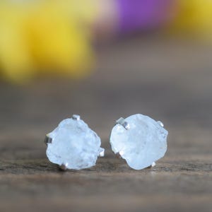 Raw Moonstone Stud Earring with Sterling Silver.