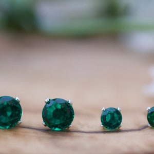 Lab Created Emerald Earrings in Sterling Silver or 14K Gold Filled, Emerald Statement Earrings, 14K Emerald Earrings