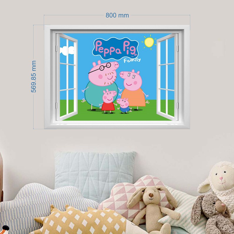 Peppa Pig Wall Sticker Window Vinyl Bedroom Cartoon Kids Art Etsy