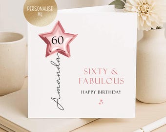 60th Birthday Card for Woman, Mum, Daughter, Sister, Grandma, Friend, Rose Gold Balloon (027)