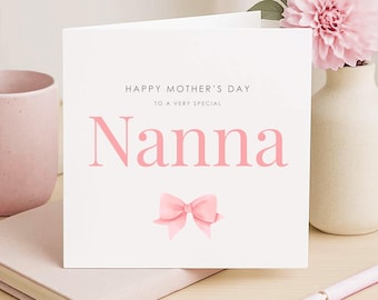 Nanna Mother's Day Card, Simple, Elegant Design, Pink Bow (188)