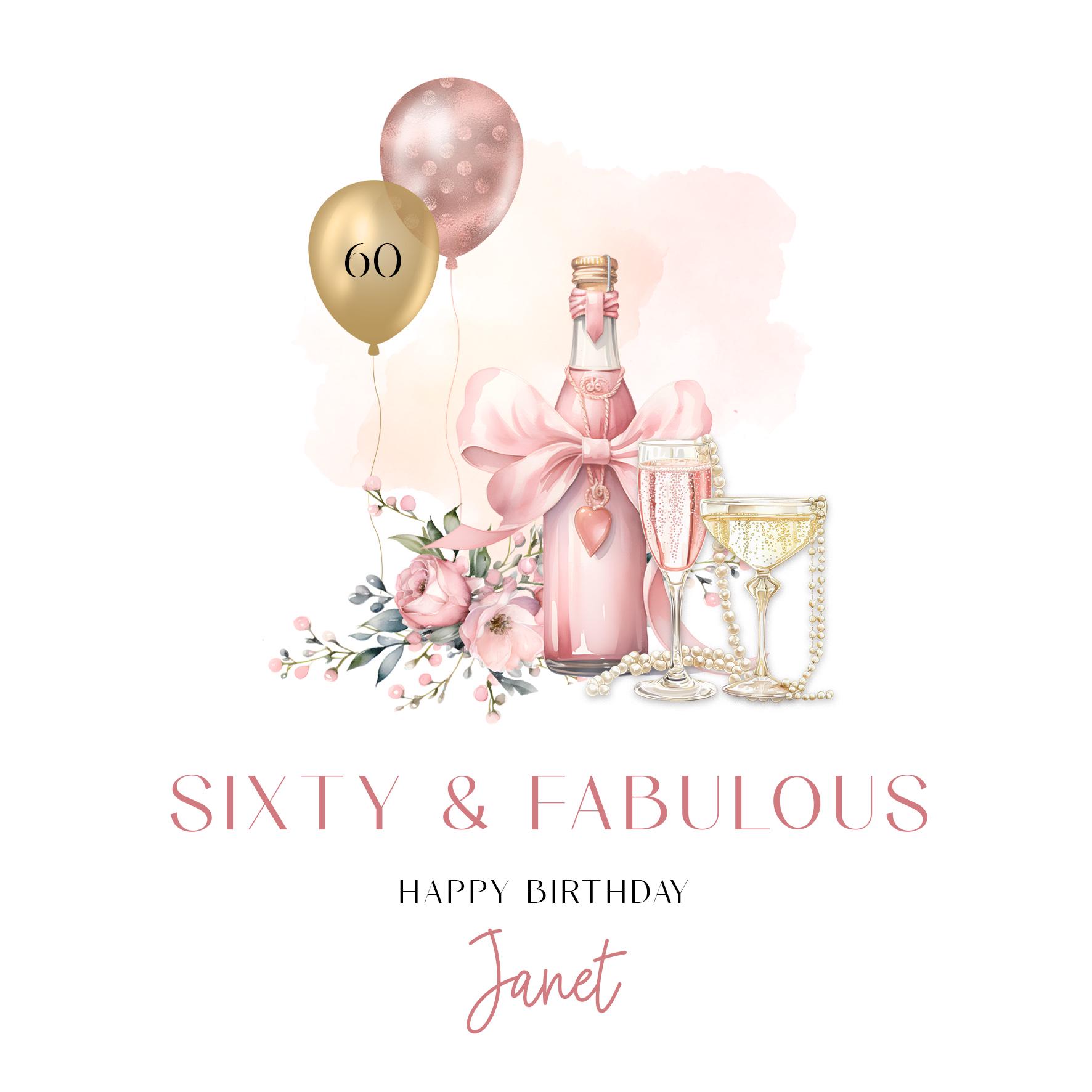 Personalised 60th Birthday Card for Her, Sixty & Fabulous, Pink ...