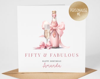 Personalised 50th Birthday Card for friend - 50th birthday card for mum, sister, auntie - 50th Birthday Gift - Fifty & Fabulous (007)
