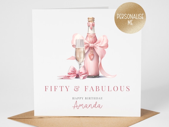 Personalised 50th Birthday Card for friend - 50th birthday card for mum, sister, auntie - 50th Birthday Gift - Fifty & Fabulous (007)