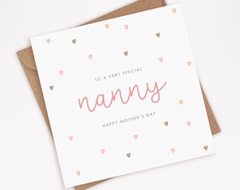 Mothers Day Card for Nanny, Happy Mother's Day to Nanny, Special Nanny on Mother's Day, Pink Hearts, Best Nanny Card (022)