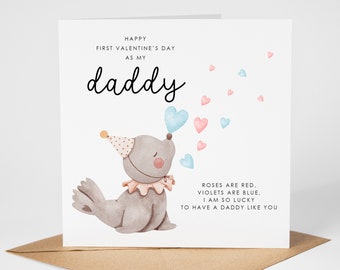 Tarjeta de San Valentín de papá - Primer día de San Valentín como mi papá - Poema de papá Corazones de foca bebé (024)