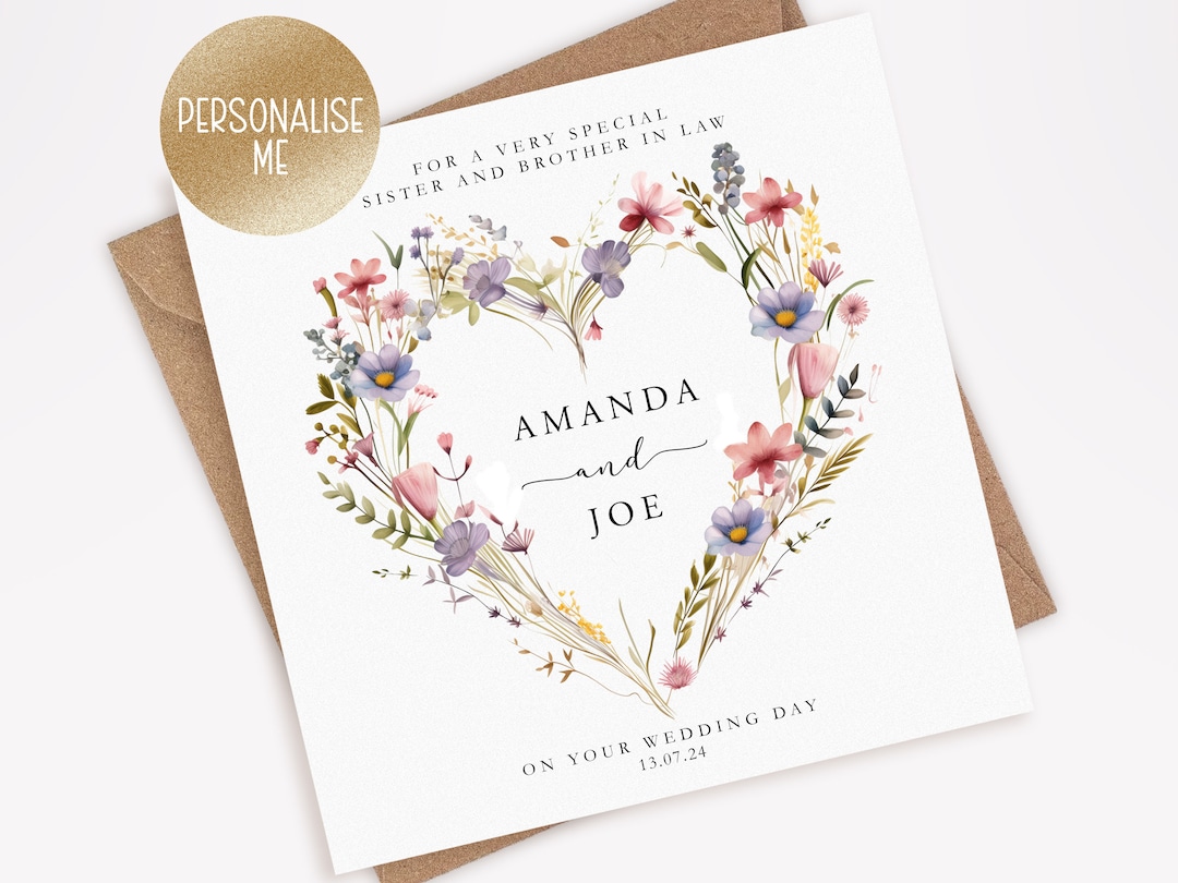 Personalised Sister and Brother in Law Wedding Card, Sister and Husband