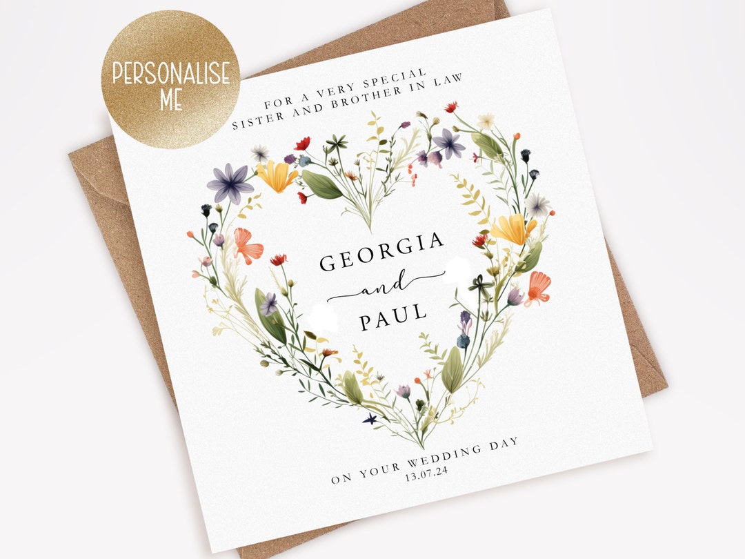 Personalised Sister and Brother in Law Wedding Card, Sister and Husband