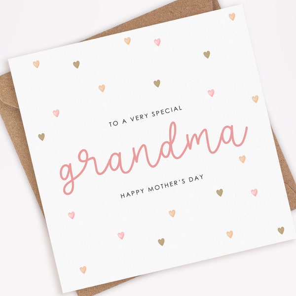 Mothers Day Card for Grandma, Happy Mother's Day to Grandma, Special Grandma on Mother's Day, Pink Hearts, Best Grandma Card (023)