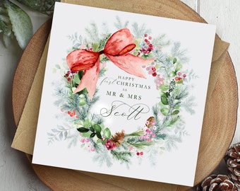Personalised First Christmas as Mr & Mrs Card  - First Xmas as Mr and Mrs, First Christmas Married, Christmas Card for Newlyweds (001)