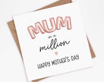 Mothers Day Card for Mum, Happy Mother's Day Mum, Mum In A Million, Simple Mothers Day Card for Mum, Thank You Mum (046)