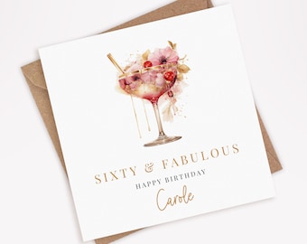 Personalised 60th Birthday Card for Her, 60th birthday card for mum, sister, auntie, friend, 60th Birthday Gift, Sixty & Fabulous Gold (008)