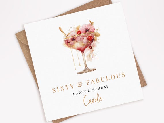 Personalised 60th Birthday Card for Her, 60th birthday card for mum, sister, auntie, friend, 60th Birthday Gift, Sixty & Fabulous Gold (008)