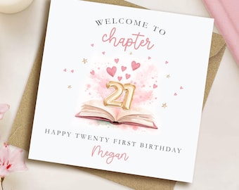 21st Birthday Card for Girl, Personalised, Daughter, Granddaughter, Chapter 21, Book Lover Gift (021)