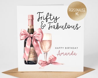 Personalised 50th Birthday Card for friend - 50th birthday card for mum, sister, auntie - 50th Birthday Gift - Fifty & Fabulous (006)