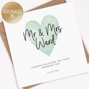 Personalised Wedding Card, Congratulations On Your Wedding Day, Mr & Mrs Card, Newlyweds, Simple Wedding Day Card, Calligraphy Card (031)