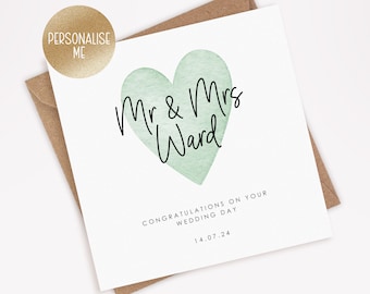 Personalised Wedding Card, Congratulations On Your Wedding Day, Mr & Mrs Card, Newlyweds, Simple Wedding Day Card, Calligraphy Card (031)