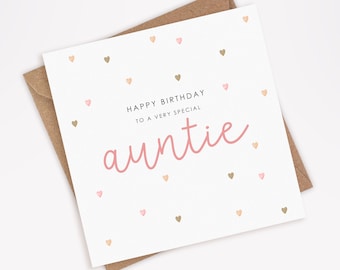 Birthday Card for Auntie, Happy Birthday to My Auntie, Special Auntie Birthday Card, Pink Hearts, Best Auntie Card (001)