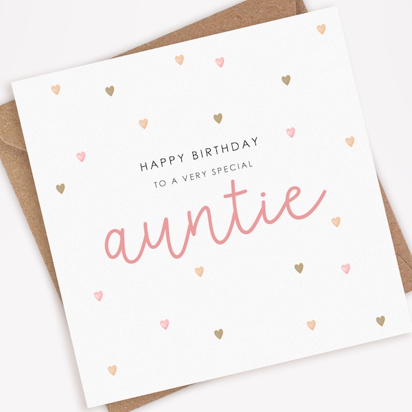 Birthday Card for Auntie, Happy Birthday to My Auntie, Special Auntie Birthday Card, Pink Hearts, Best Auntie Card (001)