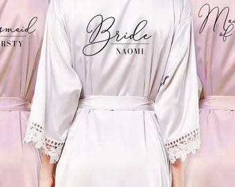 Personalised Bridesmaid Robes, Wedding Robe, Bridal Robe, Satin Lace Wedding Robe, Flower Girl Robe (Naomi)