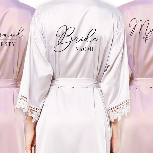 Personalised Bridesmaid Robes, Wedding Robe, Bridal Robe, Satin Lace Wedding Robe, Flower Girl Robe (Naomi)