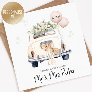 Personalised Wedding Card, Personalised Just Married Wedding Card, Wedding Car Card, Newlyweds, Congratulations Wedding Day Card (046)